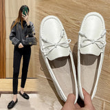 Bowtie Mocasines Woman Genuine Leather Flats Cowhide Single Shoes Ladies Daily Walking Driving Loafers Pregnant