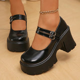 Buckle High Heels Mary Jane Shoes for Women Patent Leather Chunky Platform Pumps Woman Black White Lolita Shoes