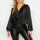 Fashion Satin Tops Women's Spring Blouses ZANZEA 2022 Casual Ladies Office Blusas Female Pleated Tops Female V Neck