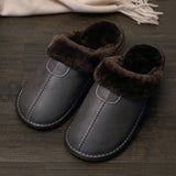 Winter Leather Slippers Bedroom Cotton Slippers Male Waterproof Thick Plus Velvet Indoor Warm House Home Slippers