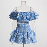 2025 Summer New French Temperament Two Sets Of High-End Wood Ear Top Sexy Skirt Short Suit