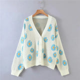 Flower Cardigan for Women Sweater Women College Knit Long Sleeve Top Loose Green Sweater Female Sueters De