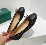 Big Size Bowtie flat shoes woman round toe crystal glitter slip on loafers soft bottom bow ballet flats ladies OL