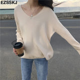 autumn v-neck oversize loose thin sweater women knit top casual pullovers Long Sleeve big size female Cashmere