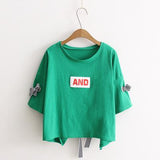 New Summer Crop Tops Women T Shirt Letter Print Short Sleeve Cotton Loose Yellow Black White Short