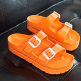 Sandals Women 2022 Summer Thick Bottom Flat Platform Candy Color Two Buckle Mule Slippers Plastic