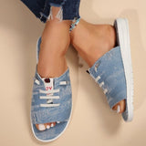 Breakj Summer New Plus Size Lady Tassel Canvas Flat Sandals Simple Wind Doudou Half Drag Women's