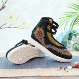 Breakj White Sole, High Heels Single Shoe Backsole Retro One-Word Dish Buckle Female Shallow Embroidered Cloth Shoes Women's