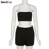 Puss 2021 Cotton Tracksuit Women Sporty Casual Strapless Top+Biker Shorts Matching Set Summer Trend Streetwear Slim