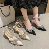 Rhinestones Women's Pumps Sexy Pointed Toe High Heel Sandal for Women Crystal Ankle Strap Thin Heels Wedding Shoes