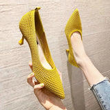 Women Pumps Summer Comfortable Triangle Heeled Party Shoes Stiletto Sexy Single High Heel Shoes Mesh Breathable Women