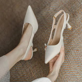 Breakj Women Pumps Pointed Toe Sandals Slip on High Heels Sandal Black Sexy Heels Slingbacks Office Lady Shoes Wedding