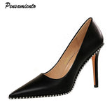 Brand Patent lether Women Pumps Fashion Metal bead High heels Office Lady Shoes Elegant thin heeled Female Party Prom