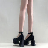 Breakj 2025 Thick-Heeled Korean Version Of The Black Square High Heel Shoes Pure Color Buckle Buckle Noodles Women's