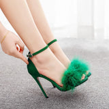 Breakj Feather High-Heeled Sandals 45 Yards 46 Yards Pink Light Mouth With Fish Mouth High Heel Sandals