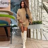 Knitwear Casual Y2K Pullover Basic Long Sleeve Oversized Sweater Tops Loose Knitted Sexy Women Party Sweater Dresses