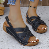 Breakj New Summer Women's Slope Sandals Thick Sole Buckle With Fish Mouth Sandals Pure-Colored Slope Heel