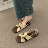Breakj Casual Gentle Evening Wind Toe Sandals Women Summer 2025 New Soft Leather Cross With Flat Beach