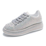 quality New Fashion Women Shoes Luxury Sports Shoes Women Designers Leather Shoes Silver Rhinestone Crystal Sneakers
