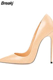 High Heels Women Shoes Pumps 12 cm Stilettos Shoes For Women PU Leather Wedding Shoes brown nude black YG001