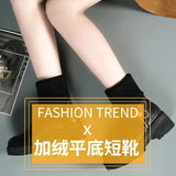 Flat-Soled Short Boots Women's Thick-Soled Rice White Martin Boots With Plush Thread British Style Fashion Brand Women's Cotton