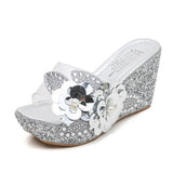 2022 Summer New Wedges Sandals Women Sexy Crystal Transparent High Heels PVC Slippers String Bead Slippers Fashion