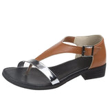 Flat Gladiator Sandals Women Leather T-Strap Rome Sandals Cover Heel Buckle Strap Concise Mixed Colors Bohemian