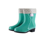 Women's Cotton Short Tube Warm Velvet Women's Rain Shoes Non-Slip Girl's Water Gel Shoes Rubber Boots Rain Boots