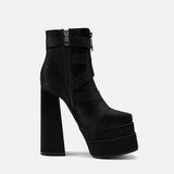 Ultra High heels Platform Wedges Women Motorcycle Boots Fashion Satin Autumn Winter Gothic Punk Chunky Ankle boots
