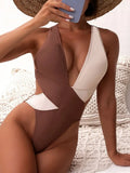 Women New Cross V-Neck Colorblock One Piece Swimsuit Summer Sexy Backless Slim Bikini 2022 Fashion Pleated One Piece