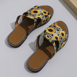 Breakj Size Set Toe Slippers Female 2024 Summer New National Style Fashion Sunflower Flat Beach Cool Drag