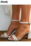 2023 Summer High Heels Women Sandals Luxury White Pearls Wedding Shoes Sexy Open Toe Ankle Strap Ladies Party