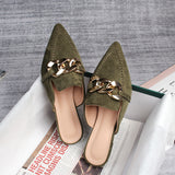 Breakj Bottom Half Slippers Women's Spring And Autumn New Pointed Metal Chain Muller Shoes Single Shoes 41-43