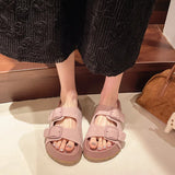 Breakj New Korean Version Of Fish Mouth Thick Bottom Leisure Side Buckle Boken Foot Outside Wearing Beach Slippers