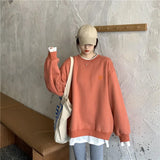 Splicing Pullover Women Autumn Winter Fleece Thick Korean Version Oversized Hoodies O Neck Long Sleeve Girl