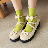 Women Fashion Low Heel Bow Rivet Buckle Strap Platform Lace Ruffles Round Toe Elegant Cosplay Lolita Mary Janes Shoes