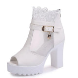 Autumn Women Ankle Boots Peep Toe Platform Woman Shoes Lace Cuff Booties Chunky Heel Pumps Summer