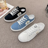 Breakj And Autumn 2025 New Canvas Shoes Female Students Half-Dragging Lazy One Foot With Breathable Leisure Small White