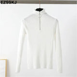 Zipper Sweater Women Turtleneck Solid spring autumn female Knitted sweater Pullovers long Sleeve chic Soft Jumper