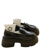 Simple Black Round Head Thick Bottom Small Leather Shoes Female 2023 New Autumn Retro One Foot Pedal Thick Heel