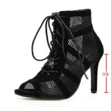 Black Net Suede Fashionable Cross-Tie Large Size Fish Mouth Sexy High-Heeled Lace-Up Women's
