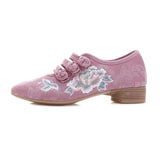 Breakj Grain Sole, Pointed Shoes Single Square Heel Fashionable Low Heel Embroidered Cloth Shoes, Retro Plate Buckle Embroidered Cloth Shoes Women's