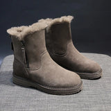 Ankle Boots Women Zip Flat Leather Short Plush Winter Shoes Women Warm Ladies Boots Ankle Sewing Fashion Black Shoes