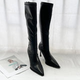 Breakj New Wind Pointed Head Show Thin But Knee Boots Women's Autumn Thin Heel High Leg Boots Back Zipper High Heel Thin