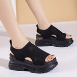 Large 43 Women'S Shoes 2022 Summer Peep Toe Thick Heels Wedge Women'S Sandals Breath Mesh Platform Shoes Women Zapatos