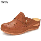 Women Summer Slip On PU Leather Cutout Slippers Ladies Flower Shoes Woman Fashion Casual Platform Female Slipper 2020