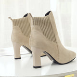Women Boots Knitted Elastic Short Boots Flock Pointed Fashion Winter Booties Woman Slip on High Heels Women Ankle