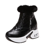 Women Boots Fashion Leather Zipper Snow Boots For Winter Shoes Woman Casual Lightweight Plush Ankle Warm Platform Winter