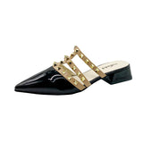 Breakj Rivet Cool Slippers Women Wear Flat-Bottomed Summer Shoal Sharp Leather Tip Half