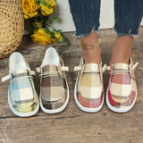 New Plaid Canvas Shoes Comfortable Flat Soles Single Shoes Lazybones One Foot Boat Shoes Large Size Women's